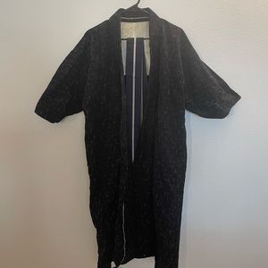 Men's Vintage Medium Kimono Japanese Yukata Cotton Bathrobe Dark Blue EUC Sash